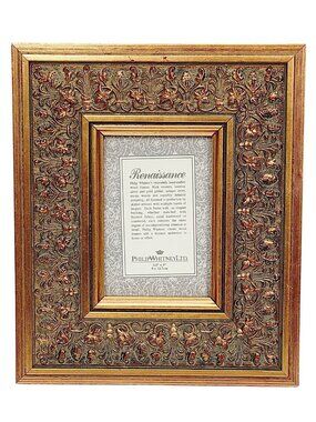 PHILIP WHITNEY Renaissance Ornate Frame Handcrafted Wood Antiqued Goldtone 3.5x5